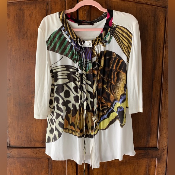 SOLD — Y2K Roberto Cavallli | Cream Butterfly Botanical Print Blouse M - Picture 4 of 13